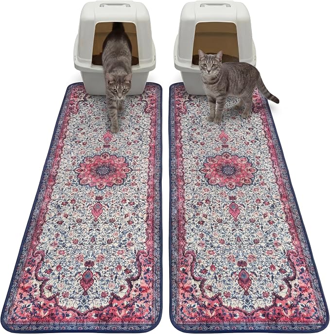 Hompet Cat Litter Mat 2 Pack, 18x54 Large Machine Washable Trapping Mats for Cats, Super Absorbent & Urine-Proof Cat Litter Box Mat for Floor, Waterproof & Non Slip Kitty Litter Rug by Hompet