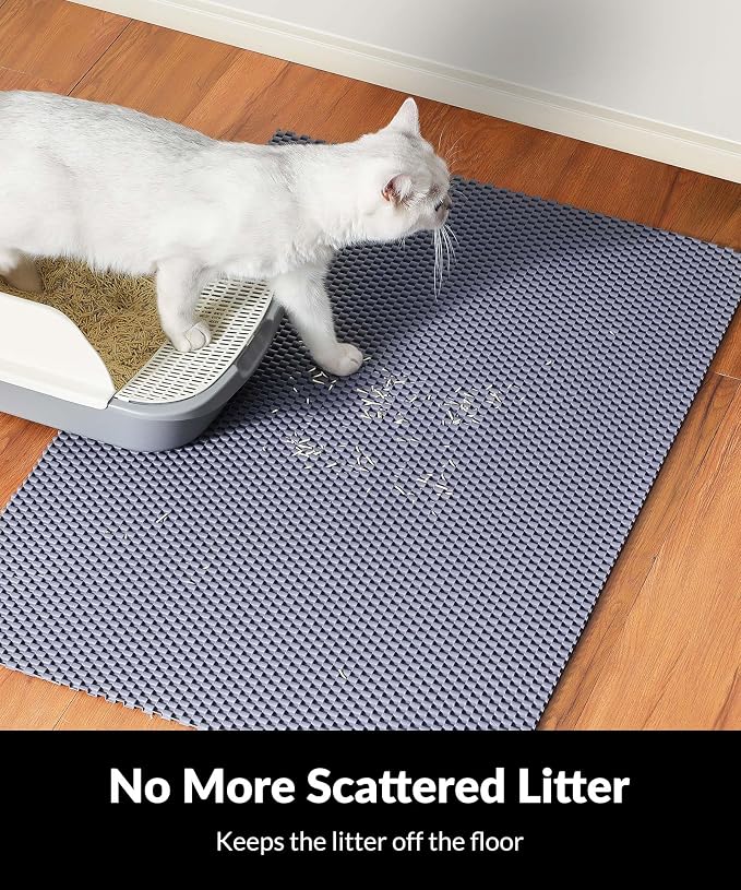 Cooyes Cat Litter Mat - Cut to Fit Any Place, 47"x35" Extra Large Litter Trapping Mat for Litter Box, Easy to Clean, Waterproof & Non-Slip Kitty Pad, Scatter Control to Protect the Floor (Grey) - Image 5