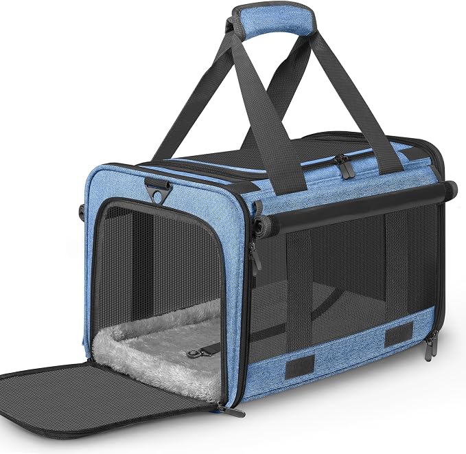 Soft Sided Cat Carrier for Anxious Pets with Privacy Roller Blinds | TSA Airline Approved Dog Carrier for Small Medium Cats Dogs up to 18 lbs, Foldable Pet Travel Bag with Side Storage Pocket by Unknown