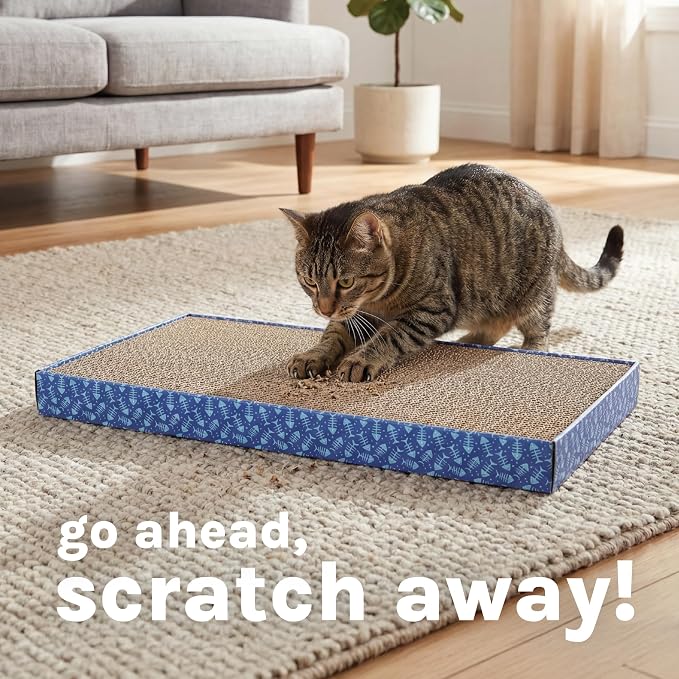 Kitty City 5-Pack XL Double Sided Corrugate Cat Scratcher Pads with Catnip - X-Large Horizontal Cat Scratcher Mats, Reversible Corrugate Nail File Scratchers - Fish Bone Design, 18” x 10” Each - Image 8