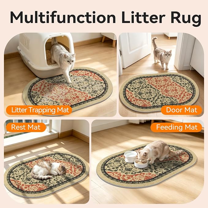 Cat Litter Mat, 33"x22" High Density PVC Litter Rug Trapping Mat, Non-Slip, Waterproof & Urine-Proof Litters Catcher Mats, Keep Floor Clean, Soft on Kitten Paws, Cat Essentials Brown-Green - Image 6
