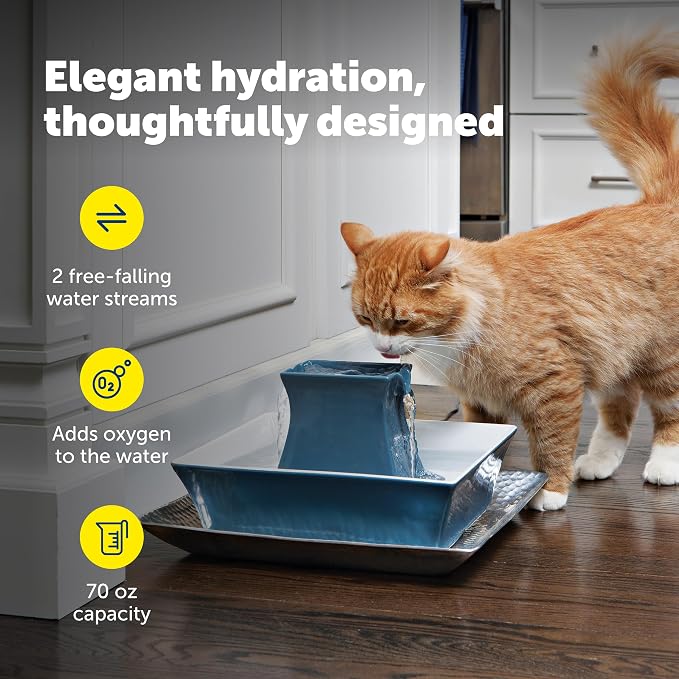 PetSafe Drinkwell Pagoda Ceramic Fountain, 70 oz, 4-Pack Carbon Filters | 2 Falling Water Streams Encourage Hydration, Cat & Small Dog Water Fountain, 4-Pack Carbon Filters - Image 4