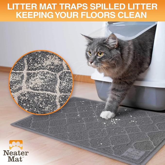Neater Pets Neater Mat Cat Litter Rug, Thick & Durable Cat Mat for Litter Box, Trapper Pad Catches Mess to Protect Indoor Floors, Soft on Kitty Paws, Anti-Skid Grip Backing, Easy to Clean, Charcoal - Image 2
