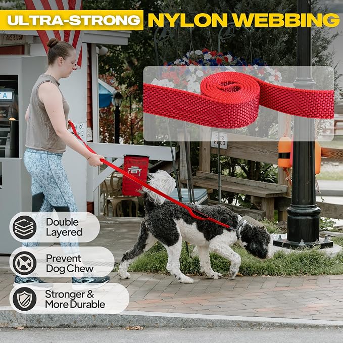 Fida 10 FT Heavy Duty Dog Leash, Dual Padded Handles for Medium Large Dogs | Traffic Handle for Close Control, Advanced Easy Snap Hook, Reflective, Strong Nylon Webbing for Long Walks & Training, Red - Image 3