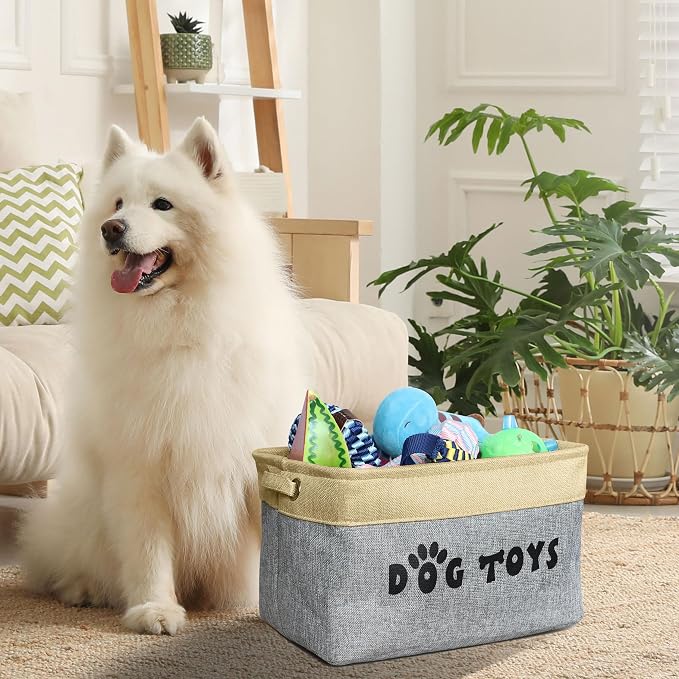PET ARTIST Dog Toy Basket, Large Collapsible, Gray, M: 15"x11"x9" | Dog Toy Bin Box, Comfortable Handles, Large Pet Toy Storage Organizer, For Accessories, Toys, Coat & Clothing, Blanket Leash - Image 3