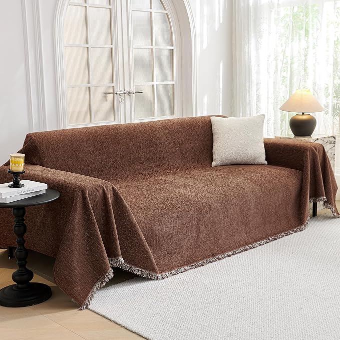 MYSKY HOME Oversized Couch Cover Sofa Covers Couch Covers for 3 Cushion Couch Sofa Pet Friendly L Shaped Couch Cover Sectional Couch Covers Non Slip Furniture Protector for Kids, 91"x150", Chocolate by MYSKYHOME