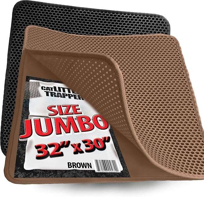 iPrimio Cat Litter Trapper Mat, Waterproof, Double Layer, 32" x 30", Brown | Double layer honeycomb traps scattered litter while the waterproof base blocks urine. Soft on paws and empties in one pour. by iPrimio