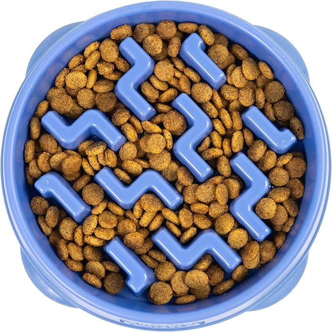 Outward Hound Fun Feeder Slo Bowl – Medium 2‑Cup Capacity, Slow Feeding, Small to Medium Dogs & Cats, Non-Slip, Blue, Notch Pattern | Slows Fast Eaters, Can Aid Digestion, Holds 2 Cups Dry or Wet Food, Non-Slip, Easy Clean, No BPA, Small to Medium Dogs... by OutwardHound