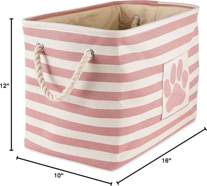 Bone Dry Pet Storage Collection Striped Paw Patch Bin, Rose, Medium Rectangle - Image 3