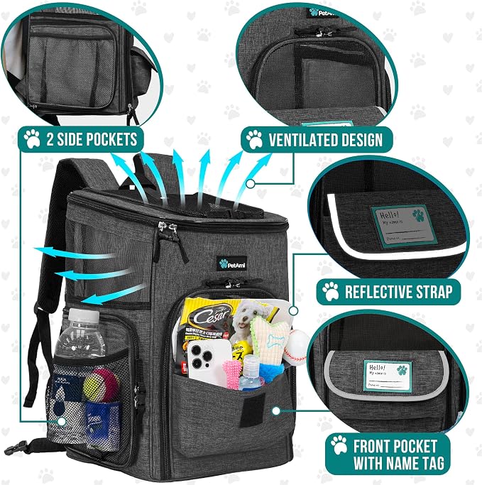 PetAmi Dog Backpack Carrier, Airline Approved 4-Way Entry Cat Backpack Carrier, Ventilated Mesh, Collapsible Pet Carrier for Small Puppy, Kitten, Hiking, Travel Car, Vet, up to 18 lbs, Charcoal Gray - Image 4