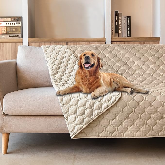 gogobunny 100% Double-Sided Waterproof Dog Bed Cover Pet Blanket Sofa Couch Furniture Protector for Puppy Large Dog Cat, Reversible (52x82 Inch (Pack of 1), Dark Beige/Light Beige) by gogobunny