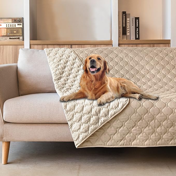 gogobunny 100% Double-Sided Waterproof Dog Bed Cover Pet Blanket Sofa Couch Furniture Protector for Puppy Large Dog Cat, Reversible (82x102 Inch (Pack of 1), Dark Beige/Light Beige) by gogobunny