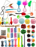 Fashion's Talk Cat Toys 50 Pcs for Indoor Cats,Interactive Door Hanging Mice Feather Toy Cat Spring Toy Cat Wand Catnip Crinkle Balls Silvervine Stick by Fashion%27s+Talk