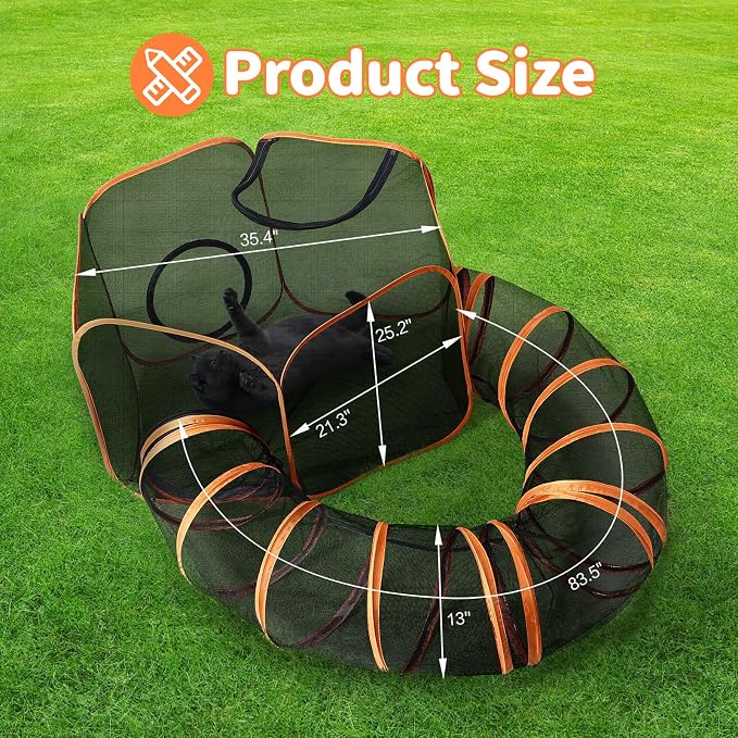 Outdoor Cat Enclosure with Circle Tunnel for Kitten Kitty Run - Portable Cat Playpen Tent Outdoor Indoor Pet Tent for Outside Small Animals - Image 2