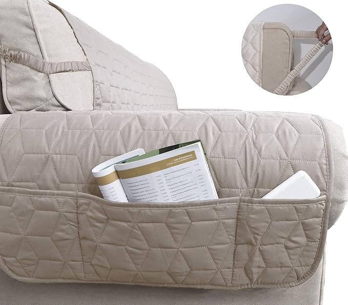 Ameritex Loveseat Cover Water-Resistant Quilted Furniture Protector with Back Nonslip Paws Slipcover for Dogs, Kids, Pets Loveseat Slipcover Stay in Place for Leather (Beige, 46'') - Image 4