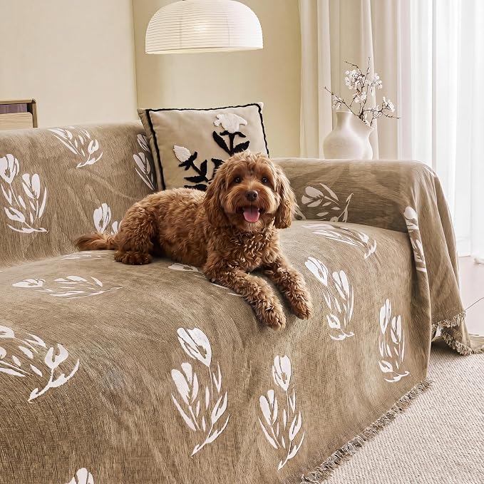 Couch Cover for Dogs Washable Sofa Cover, Sectional Couch Covers, Sofa Covers for 2 Cushion Couch, Non Slip Stripe Sofa Slipcovers Furniture Protector (Floral ‌Light Coffee 91x118) - Image 10