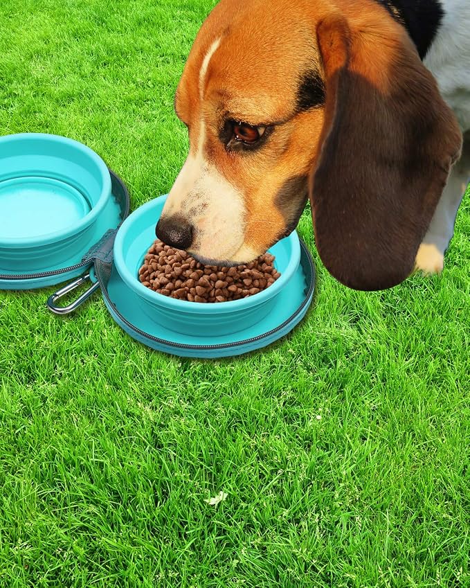 KALLAK Collapsible Silicone Twin Bowls with Zipper Silicone Case, 2 in 1 Portable Travel Dog Feeder, Pop Out Non-Skid Food and Water Bowl with Carabiner Clip - Image 5