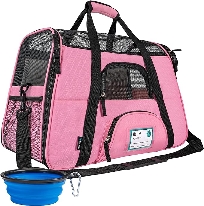 PetAmi Airline Approved Pet Carrier for Cats & Small Dogs, Small, Pink | Soft Sided TSA Travel Bag, Sherpa Bed, Breathable Mesh Ventilation, Collapsible Bowl, Fits Under Seat, Up to 18 lbs by PetAmi