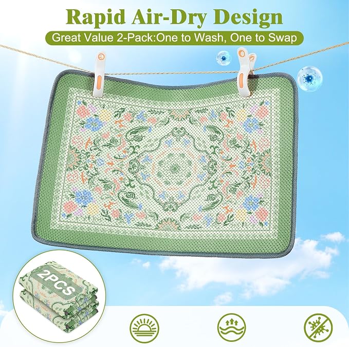 Unicorn Catcher 24X15in 2packCat Litter Mat Machine Washable Soft 3D Air Mesh Litter Box Rug Non-Slip Backing Quick Dry Scatter Control for Paws,Bean Green - Image 3