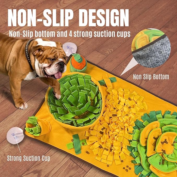 Snuffle Mat for Dogs, Cats and Small Pets, 34"X 19" Large Dog Snuffle Mat with Squeaky Plush Carrot Toy, Interactive Dog Puzzle Mat for Mental Stimulation and Boredom Buster… - Image 4