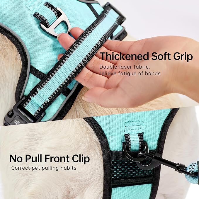 NESTROAD No Pull Dog Harness,Adjustable Oxford Dog Vest Harness with Leash,Reflective No-Choke Pet Harness with Easy Control Soft Handle for Medium Dogs(Medium,Turquoise) - Image 3