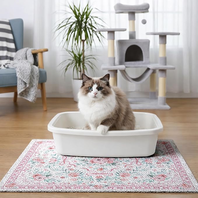 Cat Litter Mat 24"x15" for Litter Box, Non-Slip Washable Floor Mat with Litter Trapping Design, Scatter Control for Cats and Kittens, Pink - Image 3