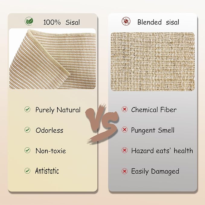 Sisal Cat Scratching Pad, 2 pcs Nartural Sisal Mats, Scratcher Lounge Rocking Beds and Fixed Beds 2-in-1 Cat Hammock - Image 8