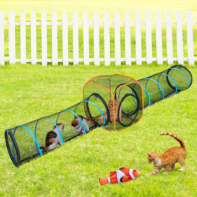 Cat Play Tunnel + Cube(with Three Ways) for Indoor and Outdoor, Cat Playpen, Play Enclosures, Collapsible Playhouse, Tunnel, Easy to Connect with Tent 2 Tunnels + Cube by ITENT