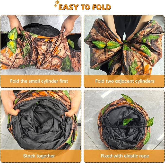 Cat Tunnels for Indoor Cats Large, 3 Way Cat Tunnel with 5 Holes and Leaves, Cat Tunnel Toy with Loud Paper - Pop Up Collapsible - Connect More Tunnels for Large Cat, Puppy, Kitten - Image 7