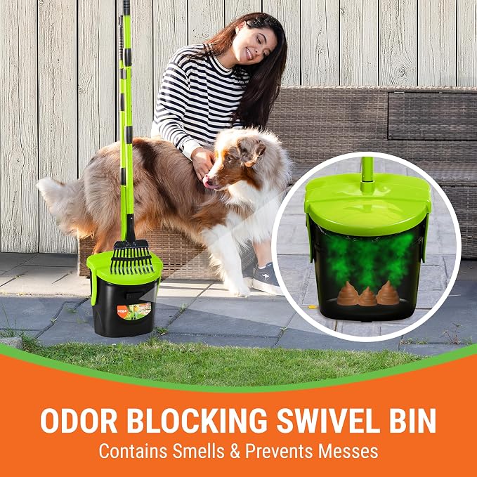 Pupzle Dog Pooper Scooper with Bag Attachment, 40" Long Handle Dog Scooper | Dog Poop Scoop for Yard, Large Capacity Swivel Bin and Rake Pooper Scooper, Lavender Scented Bags for Large Dogs (Green) - Image 4