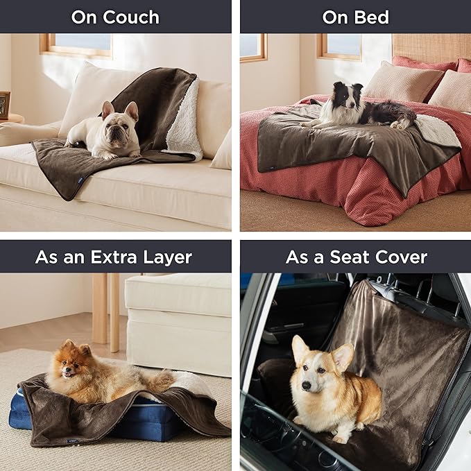 Bedsure Waterproof Dog Blankets for Small Dogs Soft Cat Blanket Warm,25X35 | Washable Plush Sherpa Fleece Puppy Blanket for Couch Protector, Reversible Cozy Calming Throw for Pet Indoor,Brown - Image 6