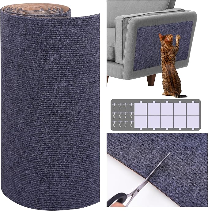 15.7'' x 78.7'' Cat Scratch Furniture Protector Cat Wall Scratcher Mat AdhesiveTrimmable Cloth Couch Anti-Scratch Cover DIY Climb Couch Protector from Claws, Replacement Pads，Grey by Unknown