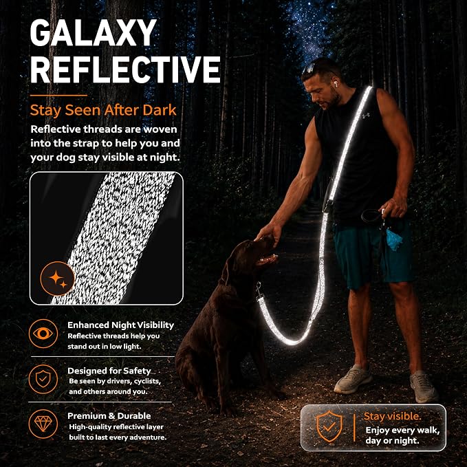 Hands Free Dog Leash,Galaxy Reflective,Crossbody Dog Leash,Orange | Galaxy Reflective • High Visibility • Emergency Control Handle • Heavy-Duty Hardware - Image 4