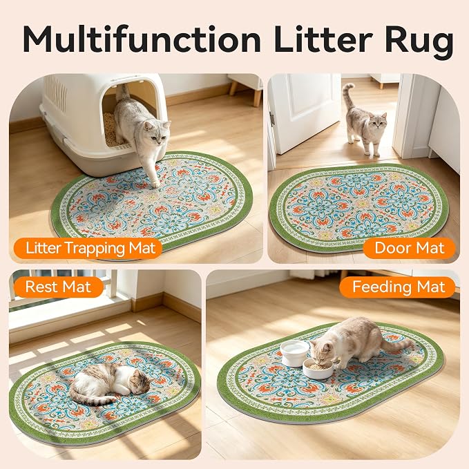 Cat Litter Mat, 33"x22" High Density PVC Litter Trapping Mat, Non-Slip, Waterproof & Urine-Proof Litters Catcher Mats, Keep Floor Clean, Soft on Kitten Paws, Cat Essentials Bean Green - Image 6