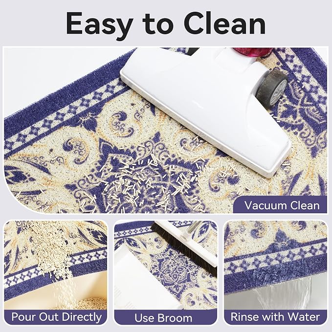 Cat Litter Mat, 33"x22" High-Density PVC Cat Litters Trapping Mat, Waterproof & Non-Slip Backing, Litter Box Catcher, Soft on Kitty Paws, Easy Washable Pet Supplies Blue - Image 4