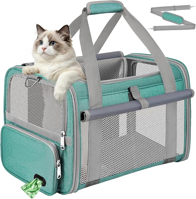 Cat Carrier Airline Approved Privacy Portable Top Load Pet Travel Bag | Soft Sided Pet Carriers for Small Cats Dogs Puppy up to 16 Lbs,Collapsible,Zipper Lock,Luggage Sleeve,2 Storage,Washable by ZENTREON