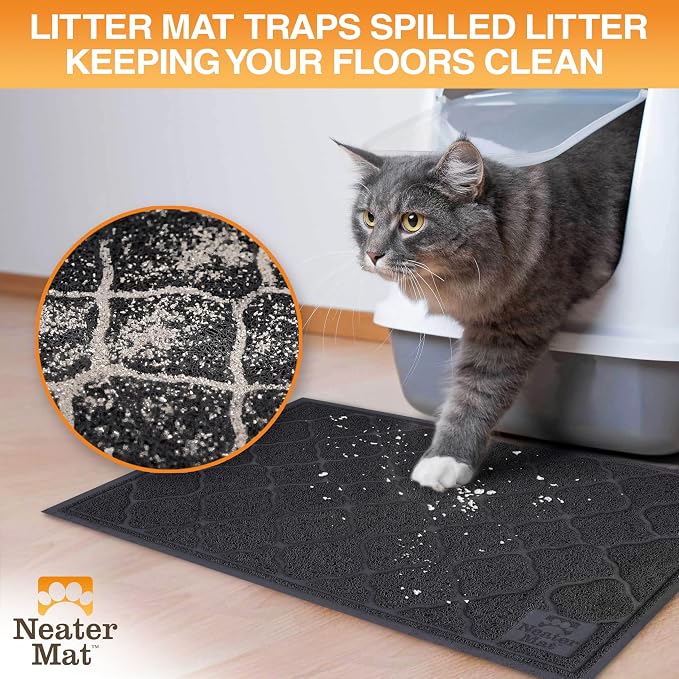 Neater Pets Neater Mat Cat Litter Mat, Thick & Durable Cat Mat for Litter Box, Trapper Pad Catches Mess to Protect Indoor Floors, Soft on Kitty Paws, Anti-Skid Grip Backing, Easy to Clean, Black - Image 2