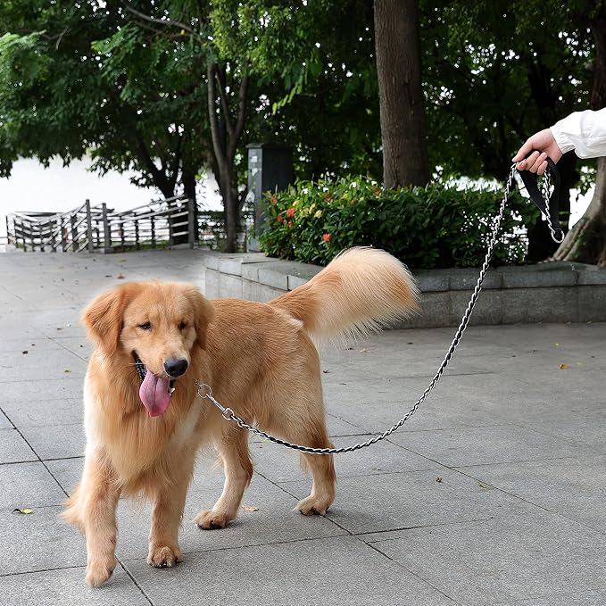 S-ETOVUS-Chain Dog Leash, Bite-Proof Metal Leash, with Padded Handle | Three Sizes 7.25FT/5.2FT/4FT, Woven From Nylon Rope And Chain, Durable And Bite-Resistant, Comfortable With Padded Handles - Image 5