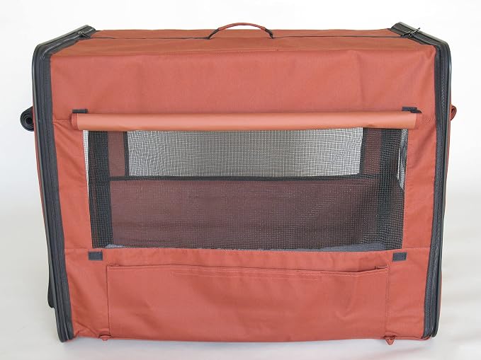 Go Pet Club 32" Soft Collapsible Dog Crate, Portable Pet Carrier, Thick Padded Pet Travel Crate for Indoor & Outdoor, Foldable Kennel Cage with Durable Mesh Windows, Brown - Image 3