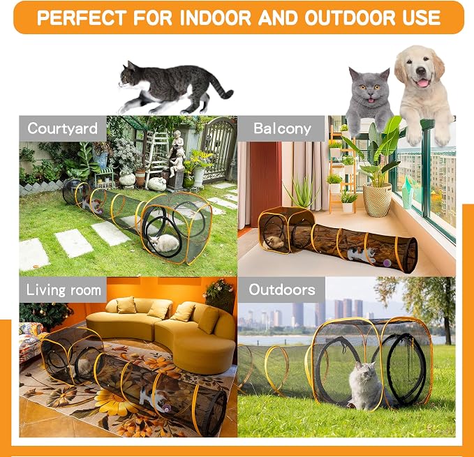 Cat Play Tunnel + Cube(with Three Ways) for Indoor and Outdoor, Cat Playpen, Play Enclosures, Collapsible Cube, Tunnel, Easy to Connect with Tent - Image 4