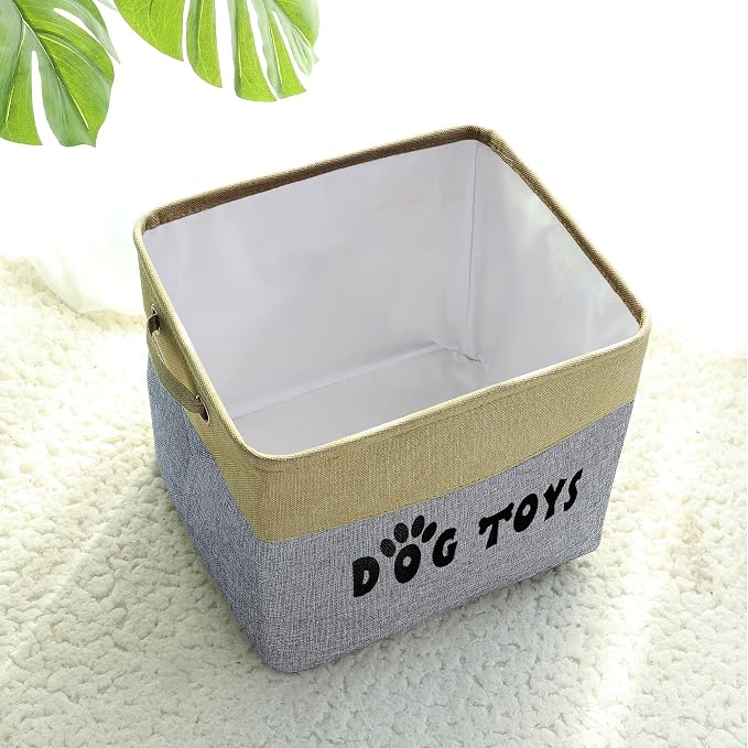 PET ARTIST Dog Toy Basket, Large Collapsible, Gray, L:15"x13"x12" | Dog Toy Bin Box, Comfortable Handles, Large Pet Toy Storage Organizer, For Accessories, Toys, Coat & Clothing, Blanket Leash - Image 6