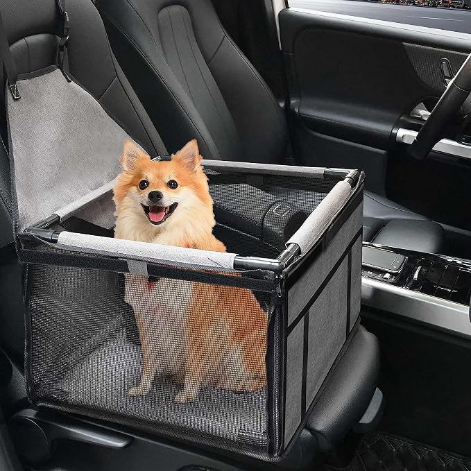 GENORTH Dog Car Seats for Small and Medium Dogs,Portable Puppy/Pet Car Booster Seat with Clip-On Leash and Mesh Window for Pet Up to 20 lbs by GENORTH