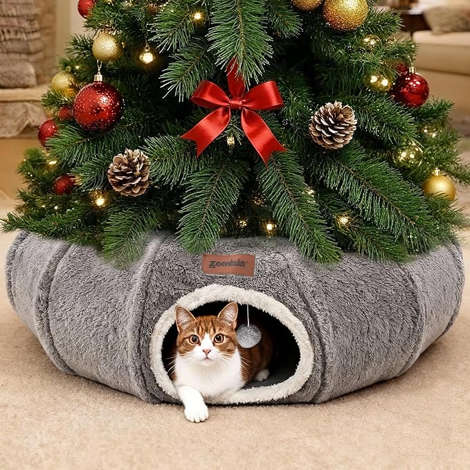 ZOMISIA Cat Tunnel Bed for Indoor Cats, Cute Cat Donut Toy Tunnel for Small Large Cats, Peekaboo Pet Cave Play Tunnel for Kitten/Rabbit,Grey - Image 7