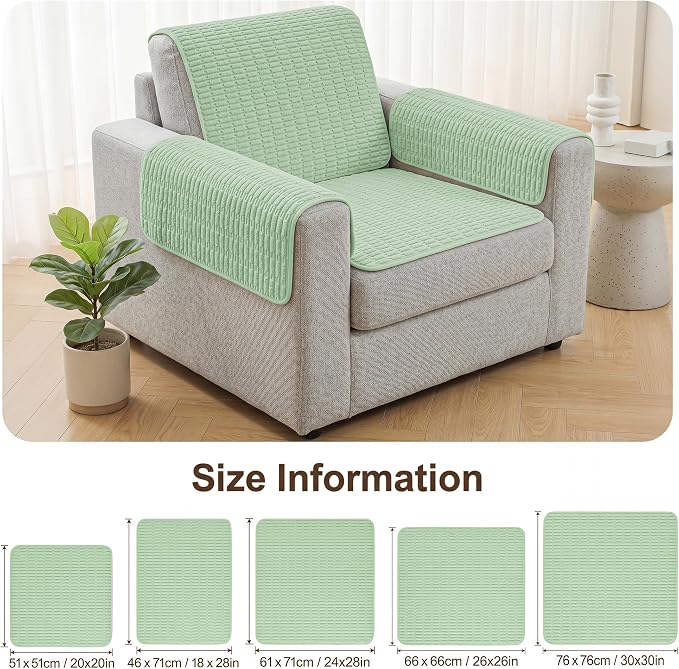 Foxdecor Couch Arm Covers for Sofa Arm Chair Covers Set of 2 | Sofa Arm Covers Cat Scratch Resistant Couch Protectors, Washable Armrest Cover Furniture Arm Covers, Sage Green 26x26 in - Image 6