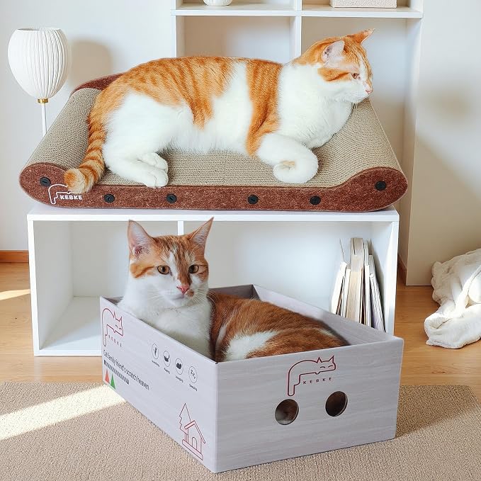 Cat Scratcher 24 Inch Cat Scratching Sofa Bed & 16" Lounge Box with Scratch Pad - Durable Cat Scratchers for Indoor Cats to Protect Your Furniture - Image 5
