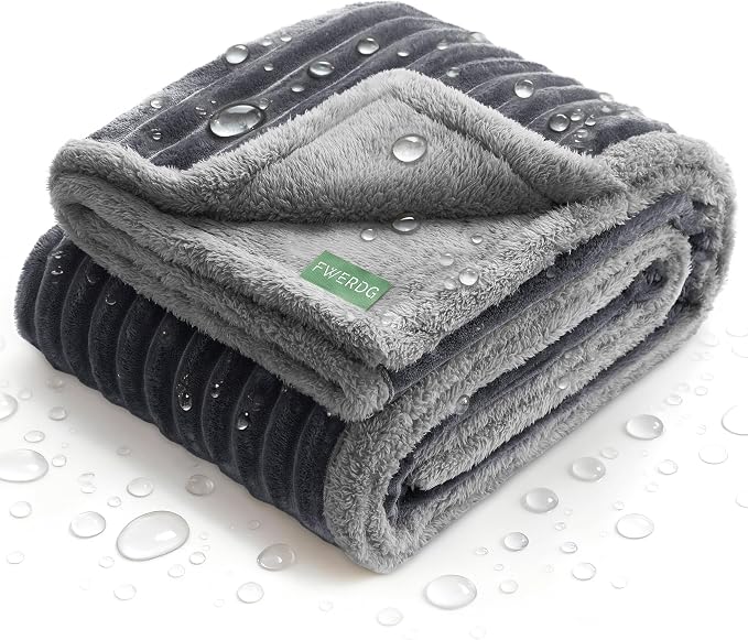 Waterproof Twin Blanket for Bed - Washable Large Dog Blankets for Bed Protector, Thick Cozy Fleece Calming Pet Blankets for Indoors & Outdoors, Dark Grey, 60"x80" by Fwerdg