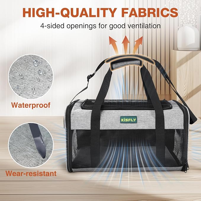 Foldable Cat Carrier 17"x11"x9.5", Soft-Sided Airline Travel Bag | Portable soft pet carrier with scratch-resistant mesh, easy top access and compact folding design for cats up to 12 lbs. - Image 2