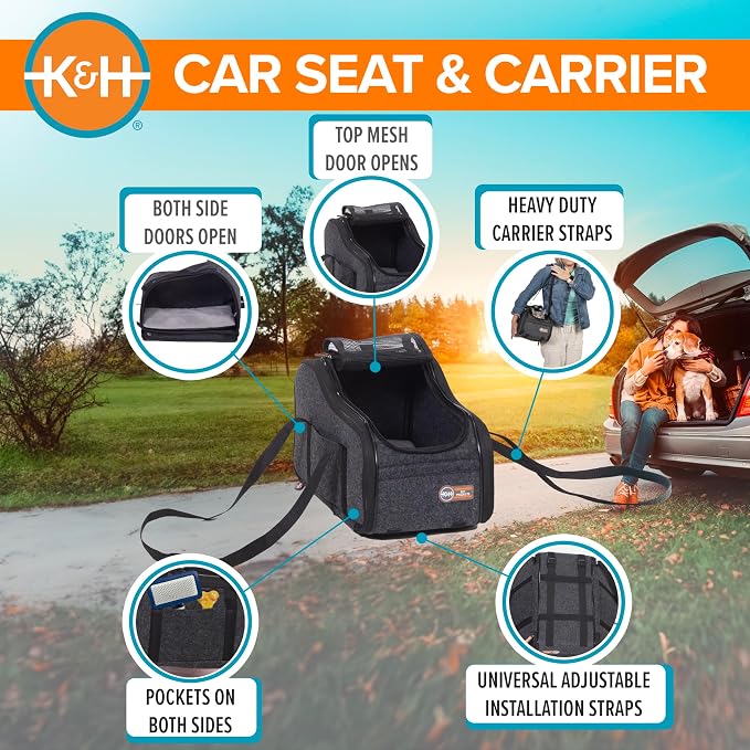 K&H Center Console Dog Car Seat for Small Dogs & Cats, for Pets Under 8 lbs | Front seat view, car seat for dogs, car dog seat, mesh top, safety tether - Image 2
