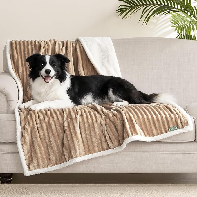 Waterproof Dog Blanket for Couch - Washable Medium Pet Blanket for Furniture Protector, Cozy Fleece Calming Dog Crate Blankets for Indoors & Outdoors, Linen, 30"x40" - Image 2
