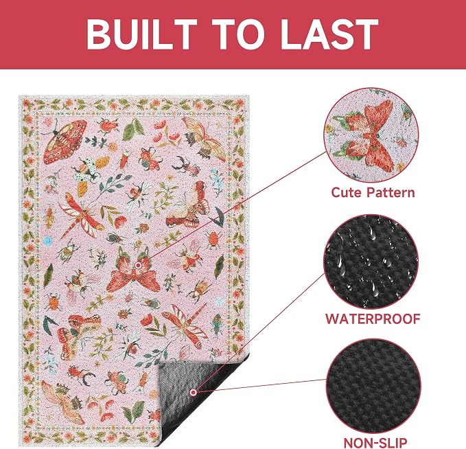Cat Litter Mat, 35" x 23" Litter Mat, Traps 100% Cat Litter, Non-Slip Litter Box Trapping Mat, Cute Decor Mat, Easy Clean for Scatter Control, Waterproof Urine Protection - Image 4